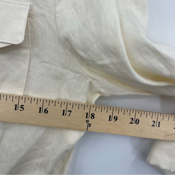 Cremieux safari 100% linen ivory cream button front shirt Sz 8 roll tab sleeves - Picture 6 of 6